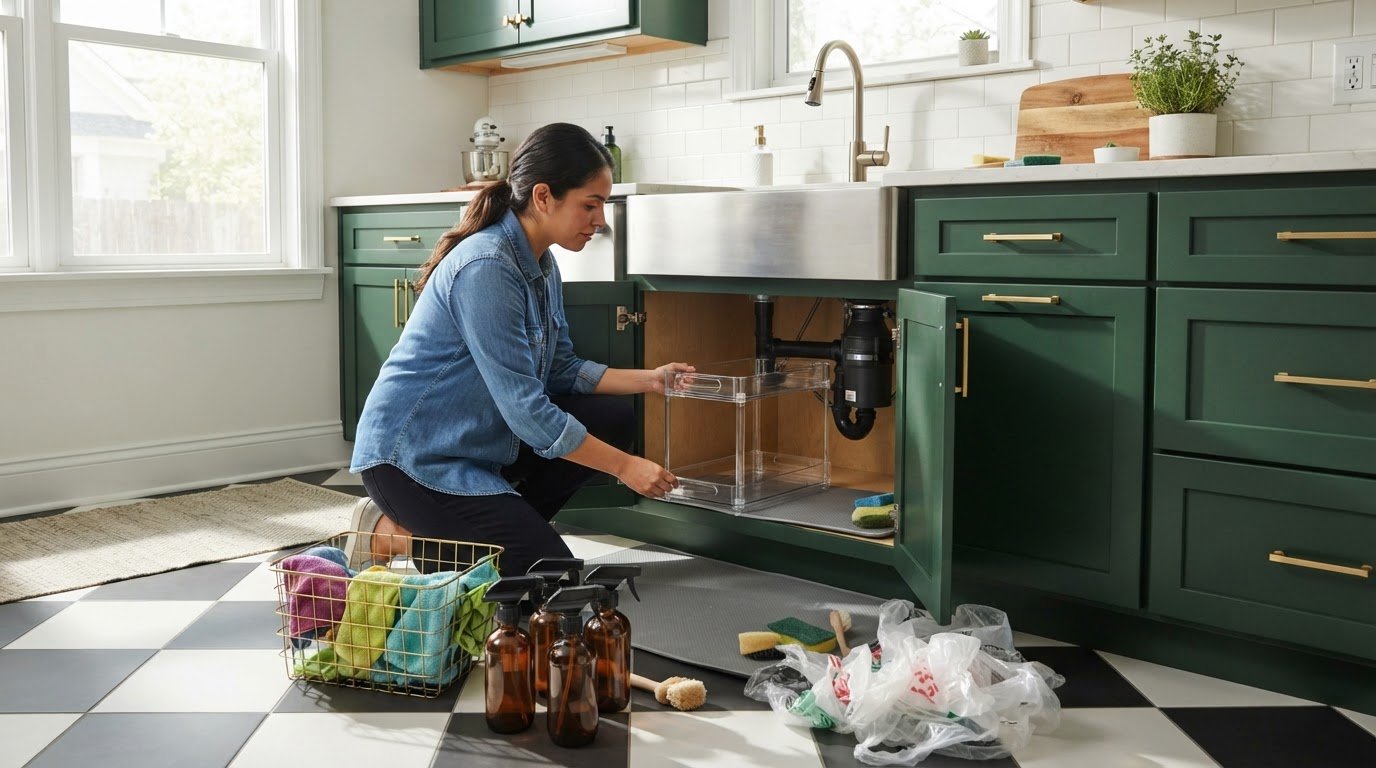 Illustration for the guide: How to Organize Under-Sink Cabinets for Easy Access