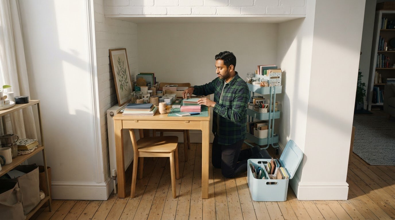 Illustration for the guide: How to Sort and Store Craft Supplies in Small Spaces
